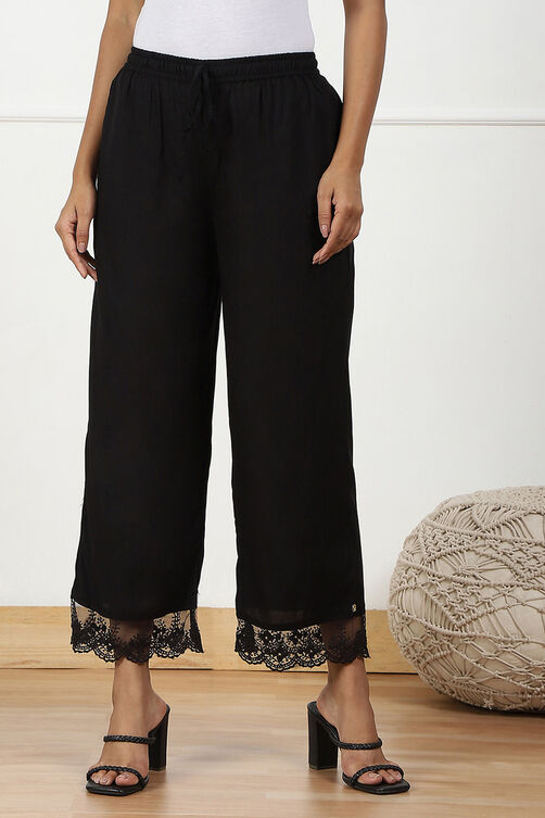 Black Rayon Regular Solid Palazzo image number 4