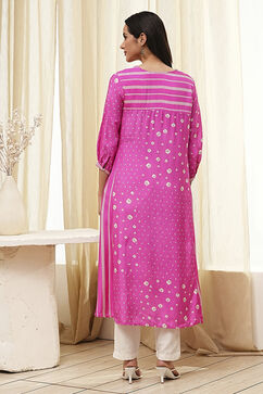 Pink Modal Printed A-Line Kurta image number 3
