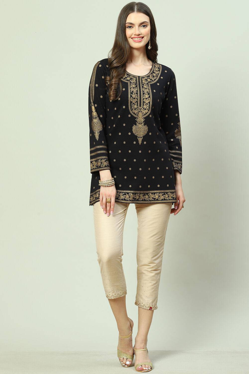 Black Poly Metallic Straight Printed Kurti image number 5