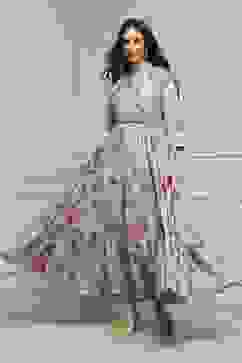 Light Blue Cotton Floral Tiered Dress image number 0