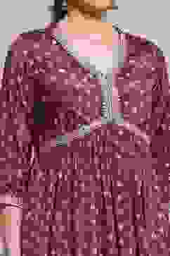 Purple Viscose Shantoon Printed Peplum Garara Suit Set image number 1