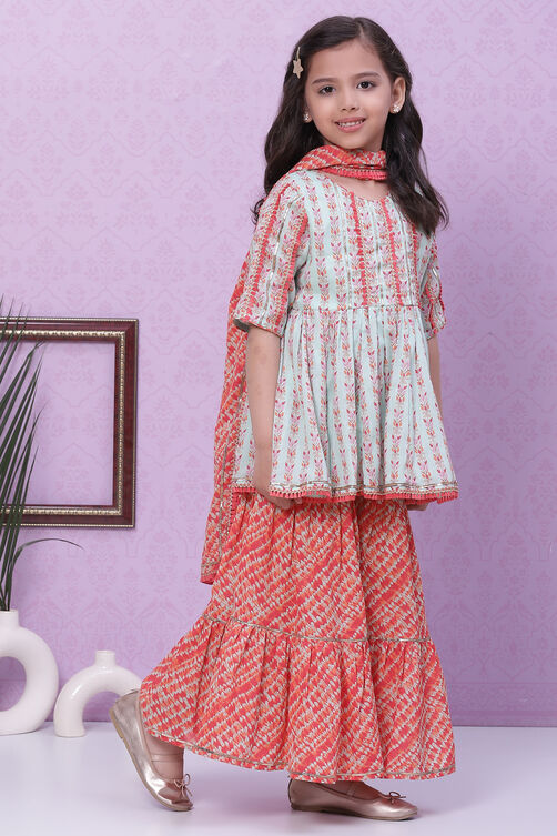 Aqua and Coral Cotton Sharara Set image number 0