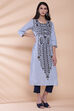 Blue Cotton Straight Printed Kurta image number 3