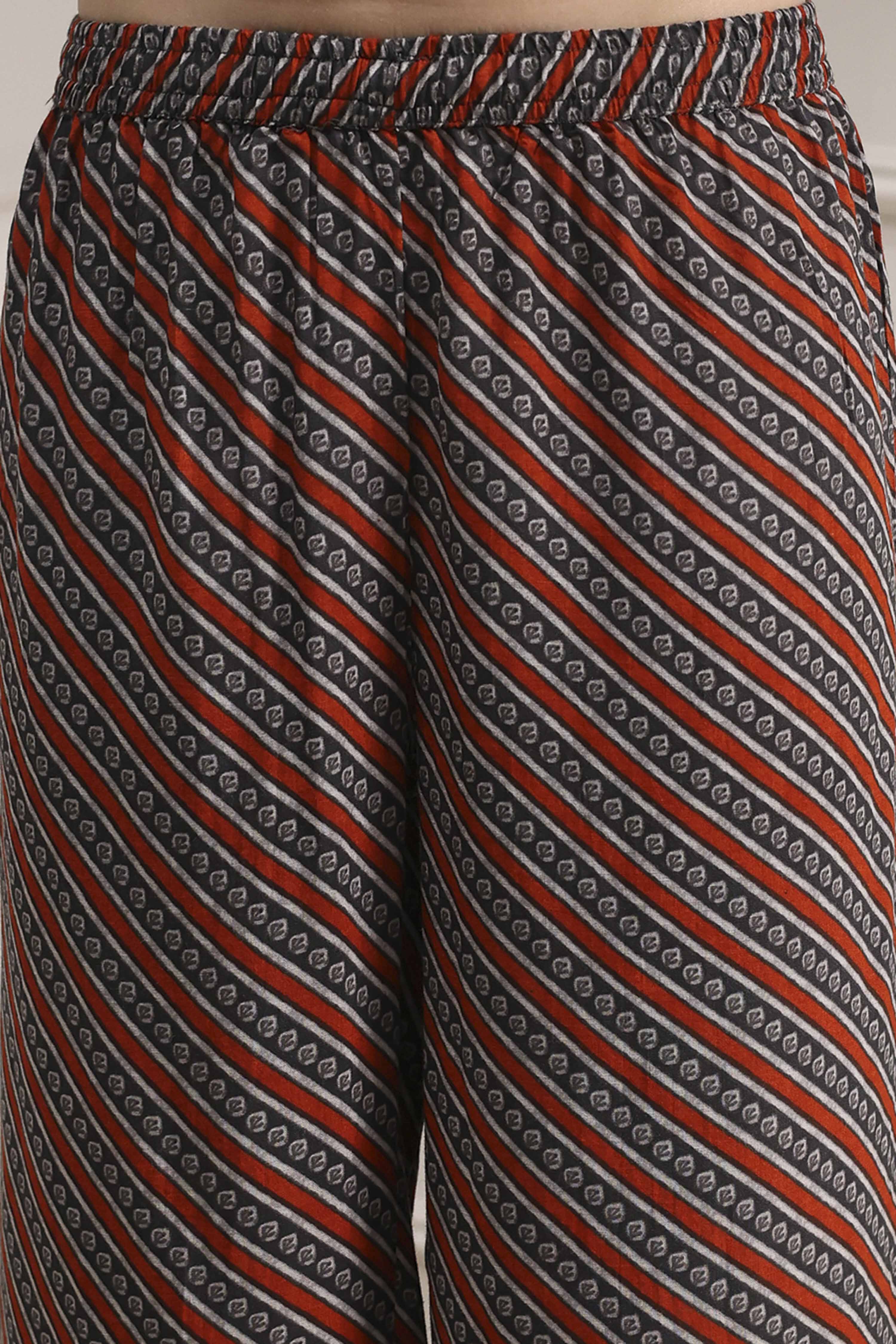 Orange Printed Straight Suit Set image number 2