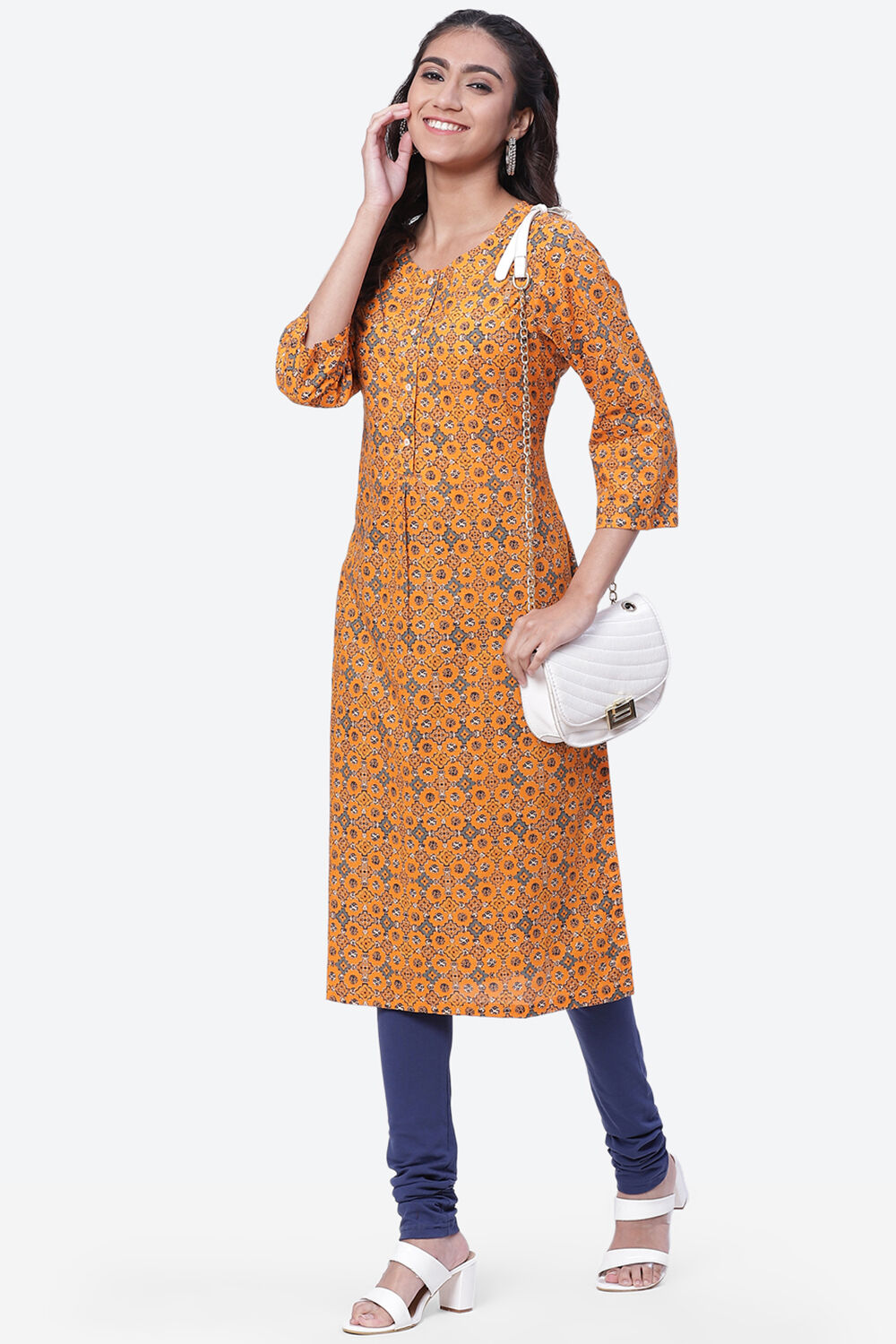 Coral Pink Cotton A-Line Kurta image number 5