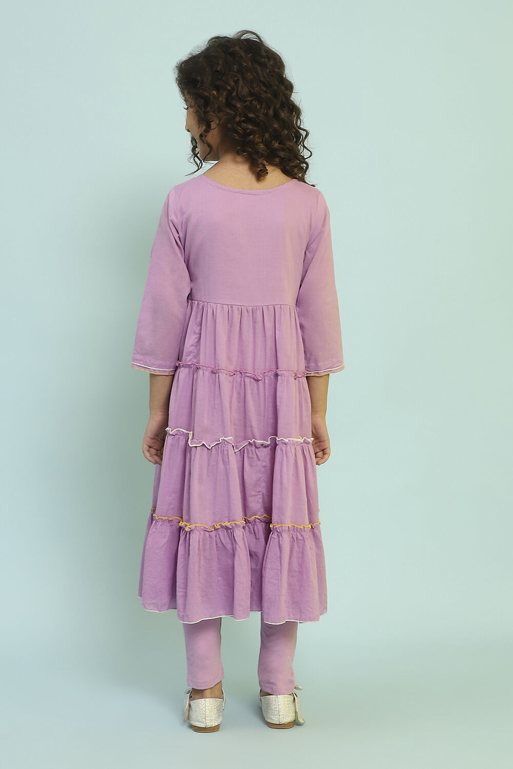Violet Cotton Tiered Suit Set image number 4