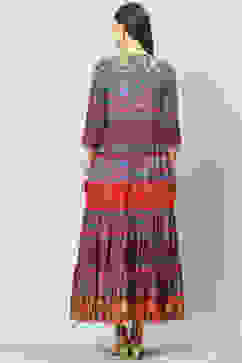 Marine Blue Cotton Tiered Printed Dress image number 4