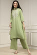 Sage Green Solid Straight Suit Set image number 0
