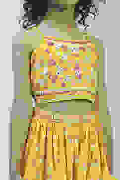 Yellow Cotton Printed Strappy Lehenga Set image number 1