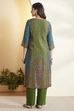 Teal & Red Printed Straight Cotton Silk Kurta Set image number 6