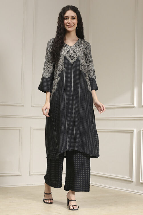 Black Printed Straight Kurta Set image number 6
