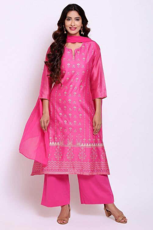 Green Straight Kurta Palazzo Suit Set image number 0