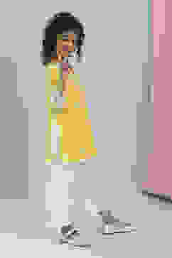 Yellow and White Cotton Printed Kurta Set image number 5