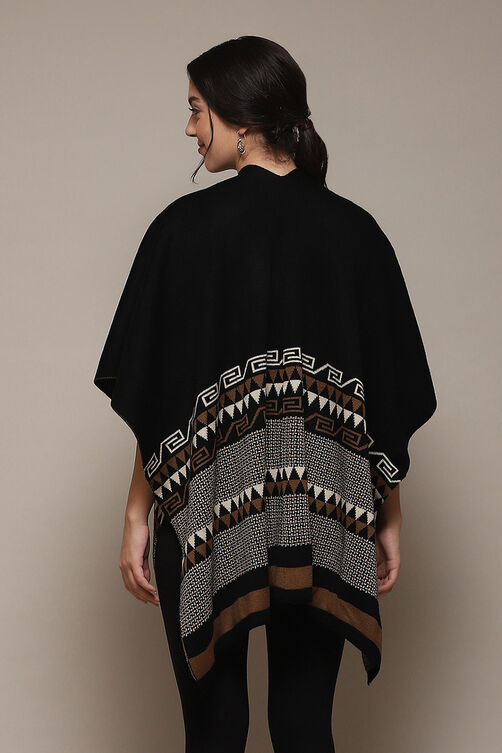 Black Cotton Jacquard Straight Yarndyed Sweater image number 4