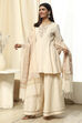 Off-White Embroidered Kalidar Suit Set image number 3