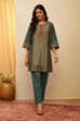 Teal Viscose Blend Printed Straight Kurta Set