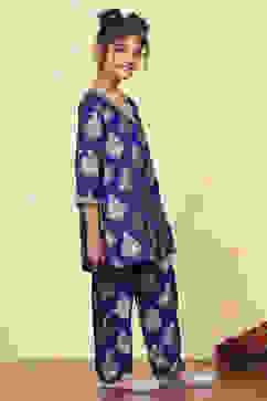 Purple Polyester Textured Flared Kurta Pants Set image number 5