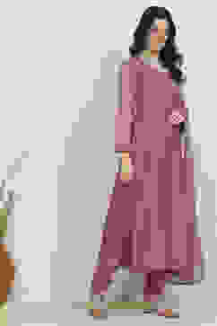 Purple Net Hand Embroidered Unstitched Suit Set image number 6