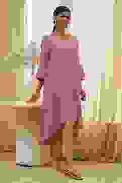 Dull Pink Printed Asymmetric Kurta image number 0