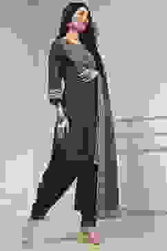 Teal Blue Printed Straight Suit Set image number 5