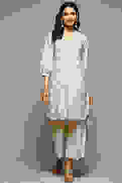 Off White Cotton Straight Printed Kurta image number 5