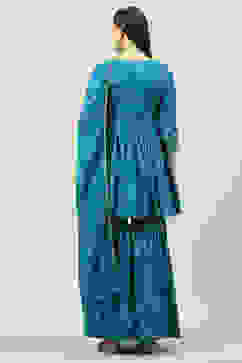 Teal Blue Cotton Anarkali Kurta Garara Suit Set image number 4