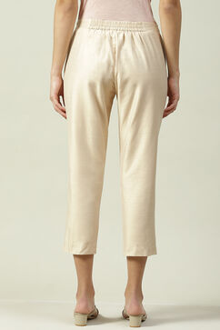 Beige Poly Viscose Solid Pant image number 4