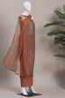 Olive Rust Cotton Printed Embroidered Unstitched Suit Set image number 4