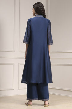Blue Chanderi Gathered Dyed Suit Set image number 4