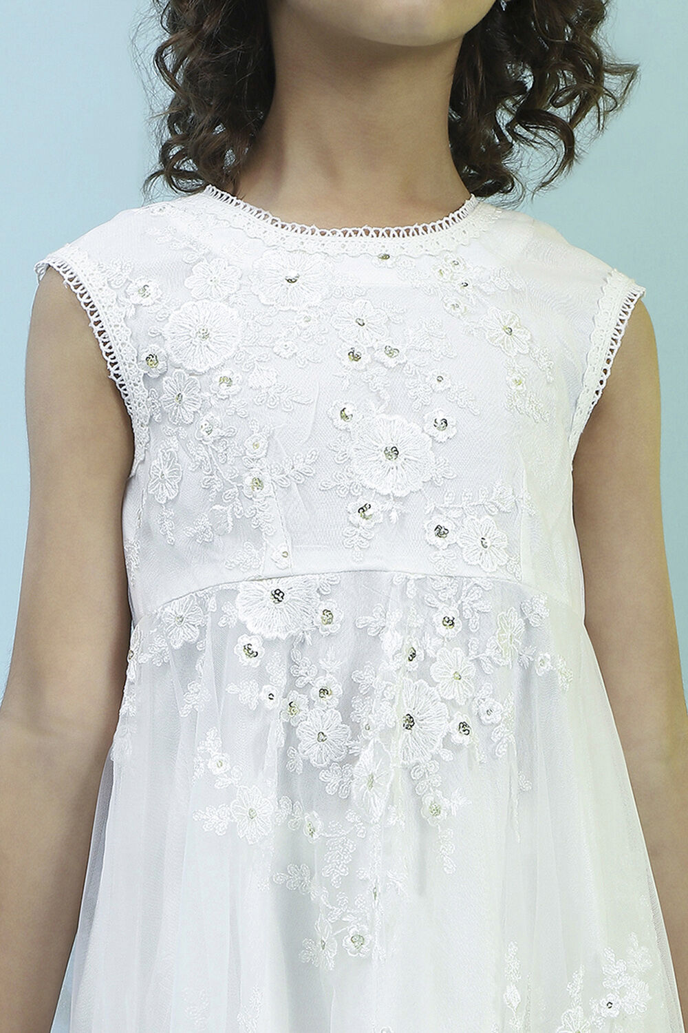 Off-White Net Embroidered Flared Suit Set image number 1