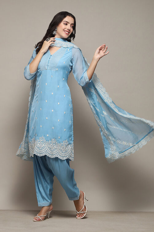 Light Pink Polyester Straight Embroidered Kurta Salwar Suit Set image number 7