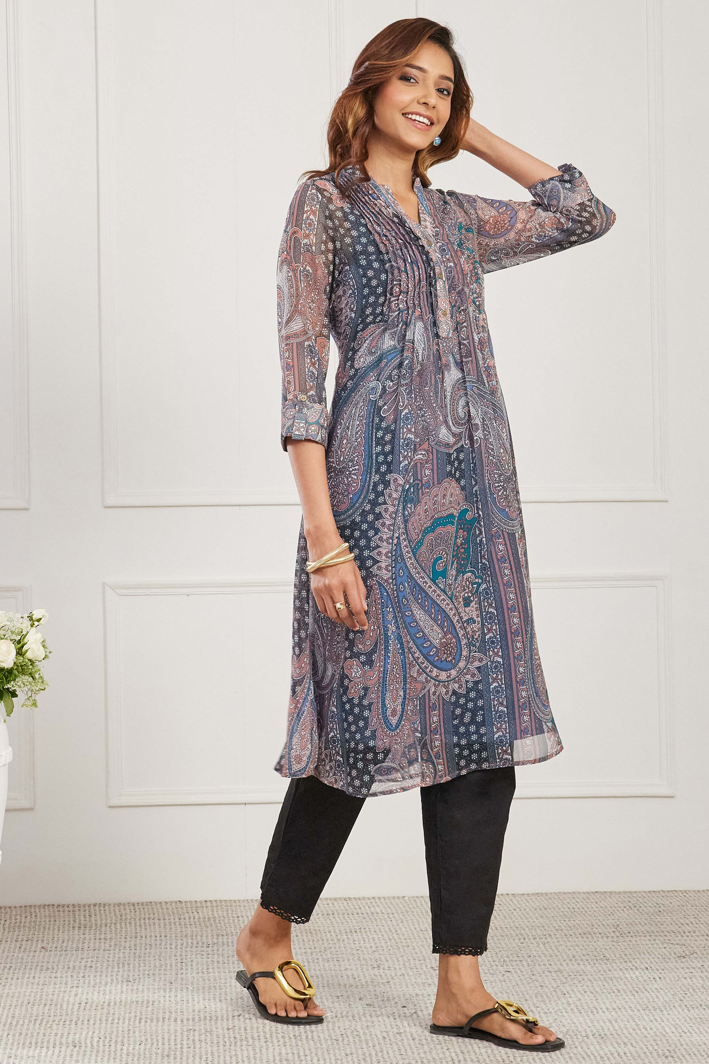 Brown Polyester Printed Straight Kurta image number 4