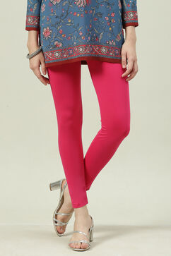 Fuschia Cotton Blend Solid Leggings image number 0