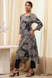 Charcoal Floral Printed Straight Kurta image number 2