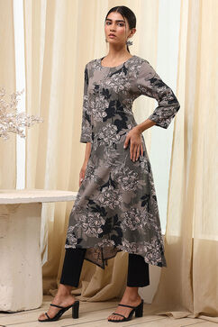 Charcoal Viscose Rayon Straight Kurta image number 2