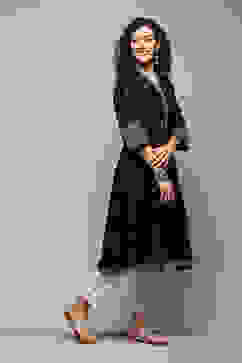 Black Poly Cotton Flared Yarndyed Kurta image number 4