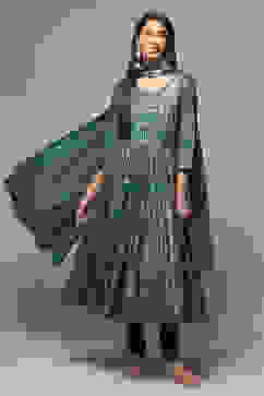 Teal Cotton Anarkali Kurta Churidar Suit Set image number 0