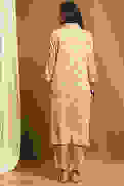Beige Printed Straight Winter wear Kurta Set image number 4