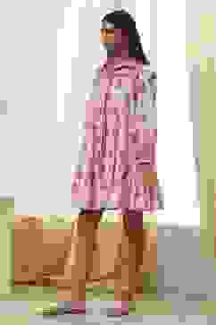 Peach-Colored Cotton  Floral Tiered Dress image number 2