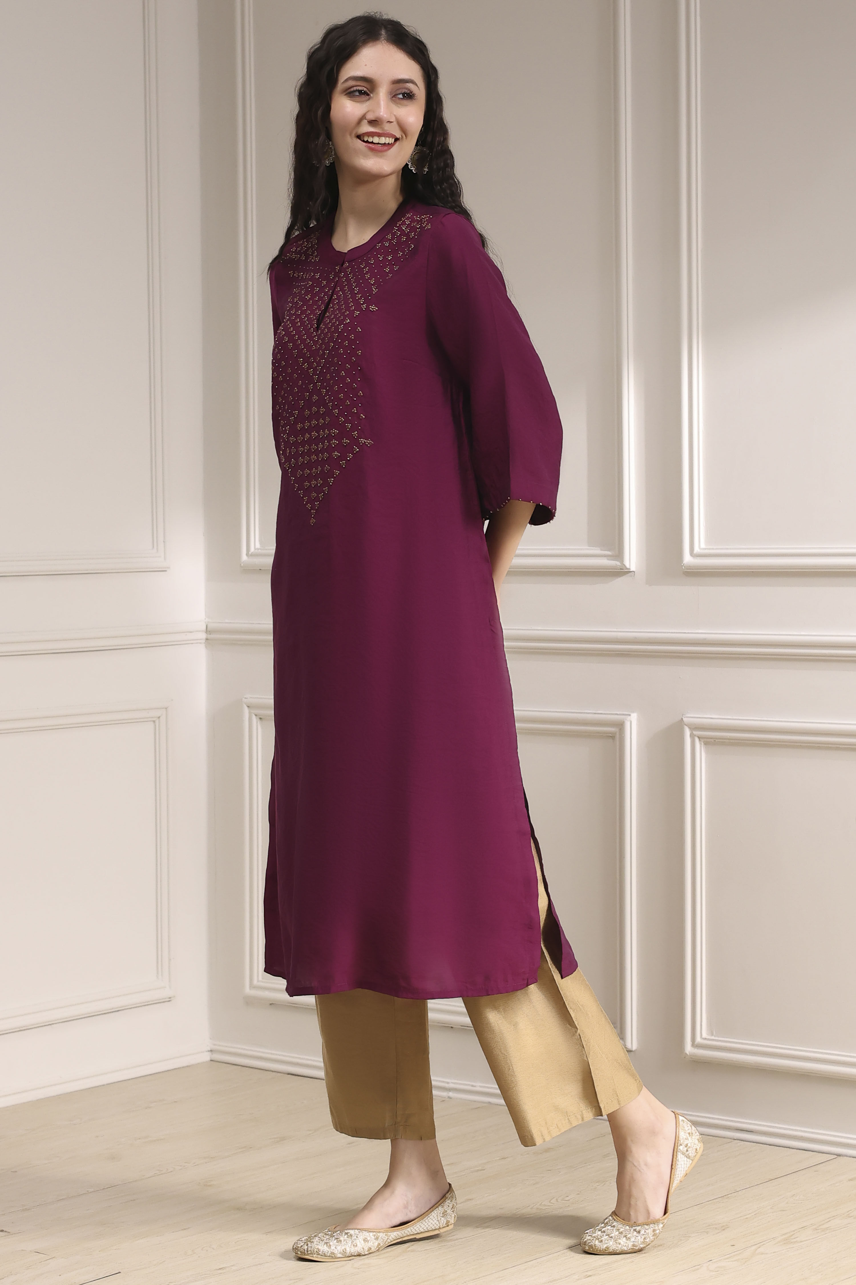 Berry Dyed Straight Kurta image number 2