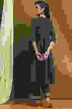 Dark Green Cotton Solid A-Line Suit Set image number 4