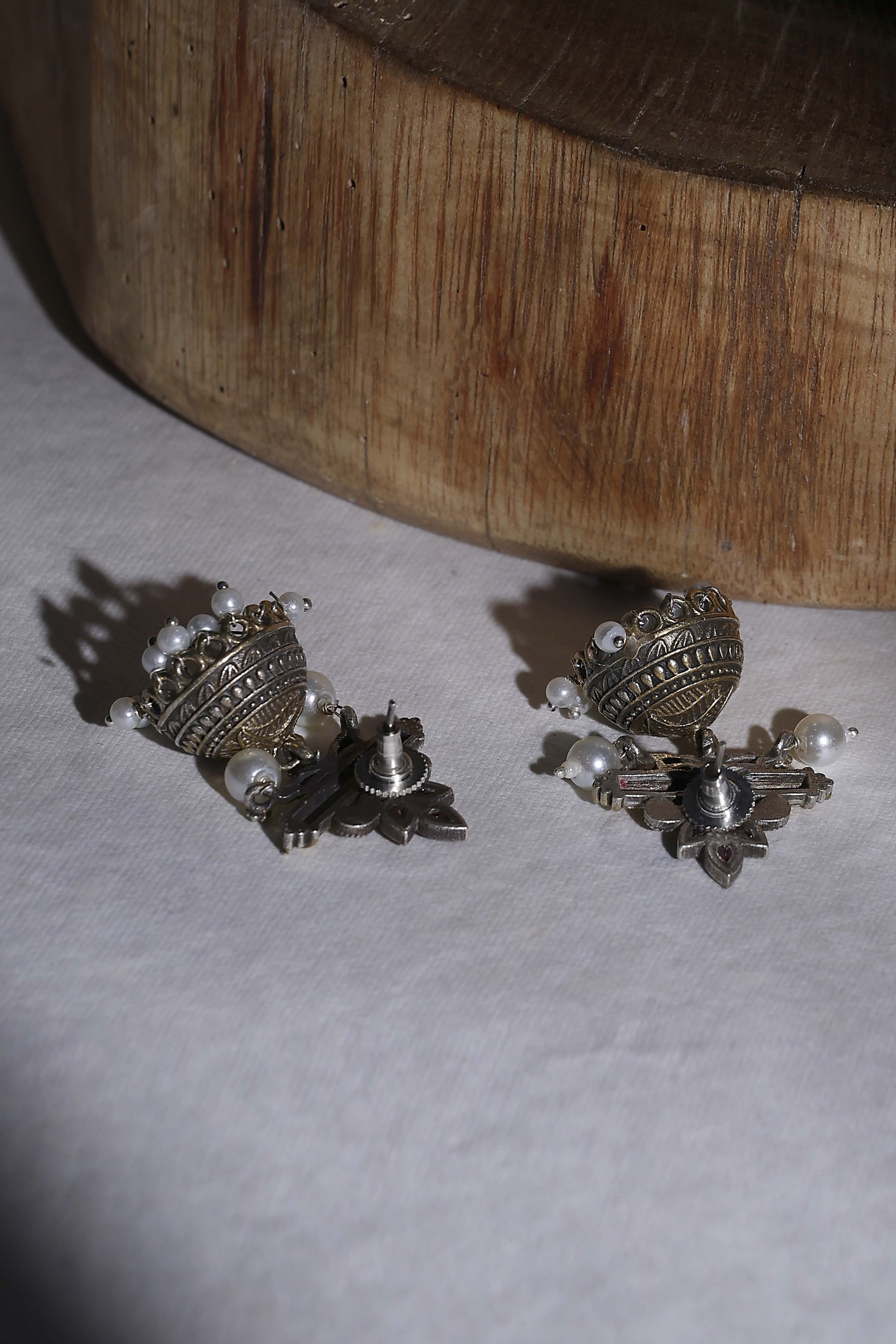 Dark Pink Brass Jhumka image number 2