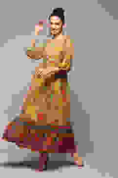 Yellow Polyester Tiered Printed Dress image number 2