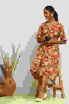 Rust Pure Cotton Floral Printed Straight Dress image number 0