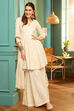 Off-White Cotton Embroidered Flared Suit Set