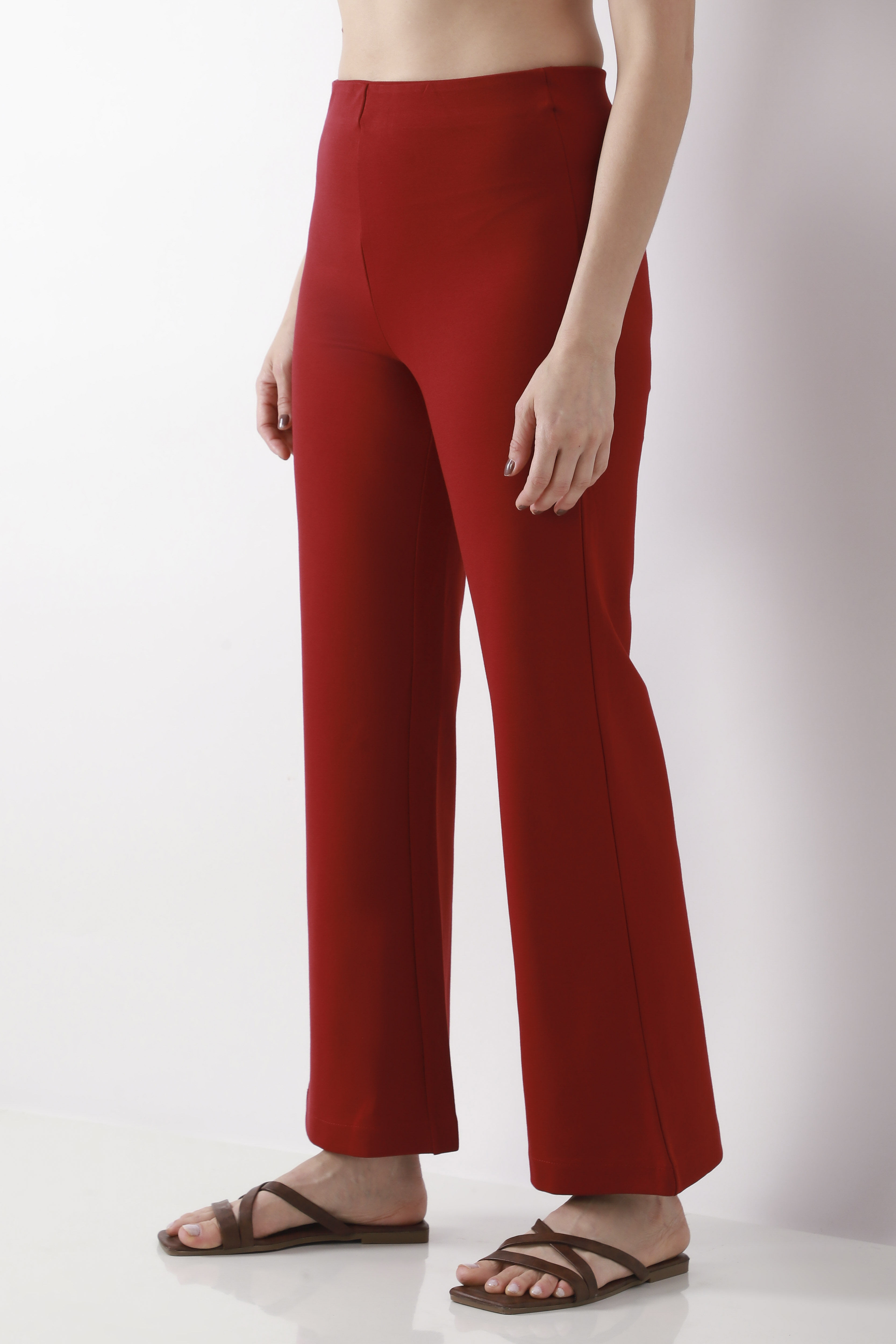 Maroon Solid Flared Pants image number 2