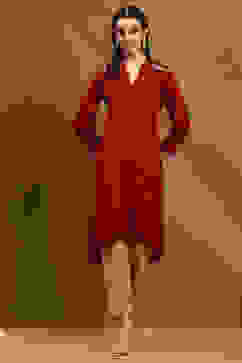 Rust Polyester Straight Kurta image number 2