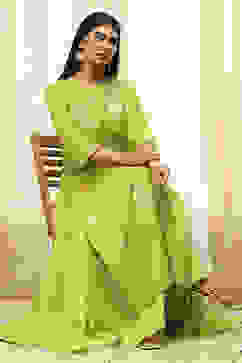 Green Poly Chanderi Layered Tiered Dress image number 1