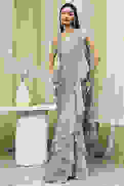 Ice Blue Peplum Pre-Draped Saree image number 6