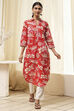 Red Pure Cotton Floral Straight Kurta image number 5